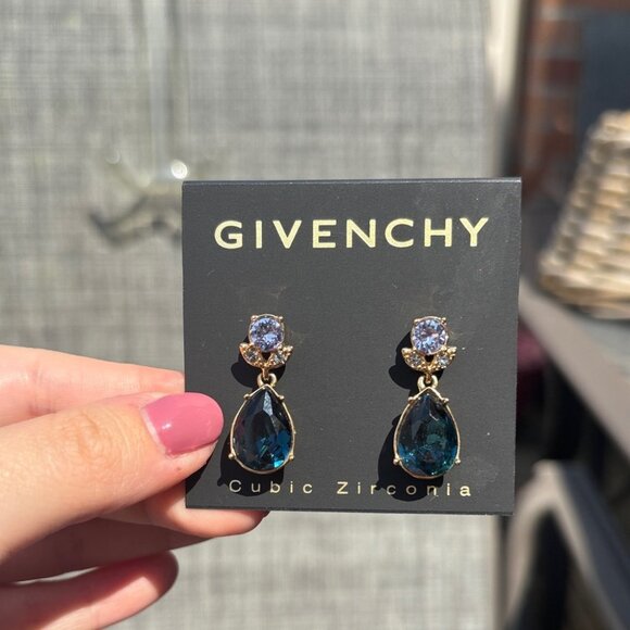 Givenchy Gold Tone Multiple Blue Crystal Drop Earrings - Picture 1 of 6